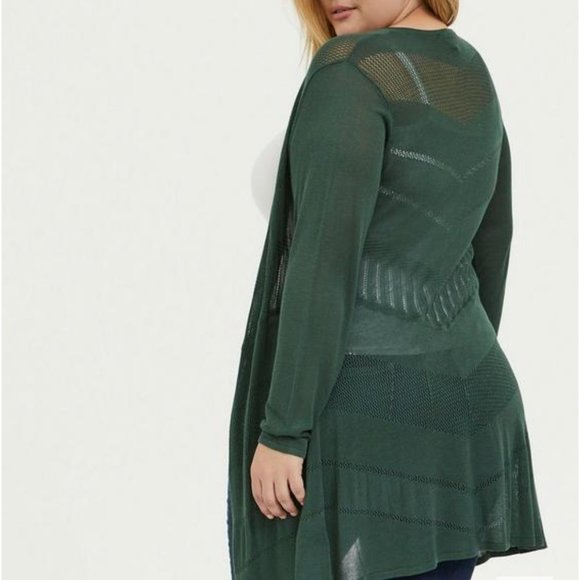 torrid Sweaters - Torrid Woman's Green Pointelle Cardigan Open Front Sweater Sz 2x